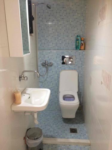 a small bathroom with a sink and a toilet at Teris Appartment in Preveza