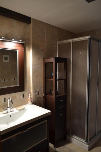 a bathroom with a sink and a shower at Apartamento Nuevo Baztan in Elizondo