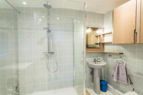 a bathroom with a shower and a sink at Chez Christian in Breitenbach-Haut-Rhin