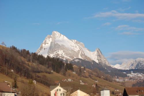 Vista generica sulle montagne o vista sulle montagne dall'interno della locanda