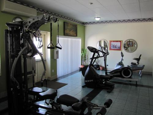 a gym with cardio equipment in a room at Valley Inn Motel in Sudbury