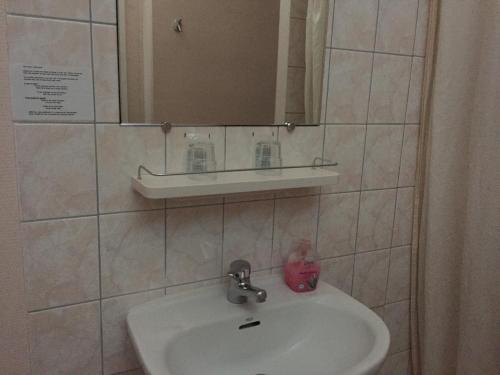 a bathroom with a sink and a mirror at Hôtel de L'Avenue in Tarbes