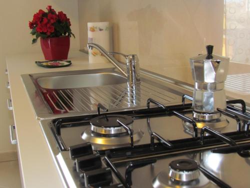 a kitchen stove with a sink and a stove top oven at Siviero Apartments in Scardovari