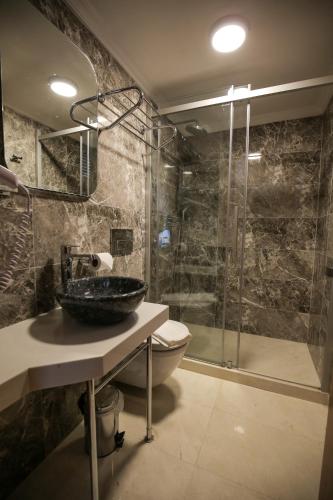 a bathroom with a sink and a toilet and a shower at Artika Hotel in Istanbul
