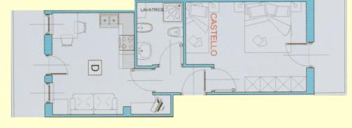 a floor plan of a bathroom with blue at Casa El Tobià in Pozza di Fassa