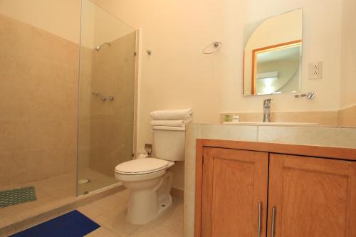 un bagno con wc, doccia e lavandino di Hotel Santa Rita a Guanajuato