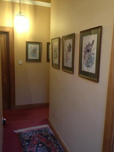 a hallway with four pictures on the wall at Whitehouse Country House in Saint Boswells