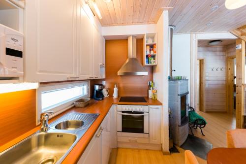 a kitchen with a sink and a stove at LevinSatu: SeLevi and TaLevi Apartments in Levi