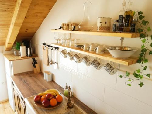 - une cuisine avec un comptoir et un bol de fruits dans l'établissement Apartment Cernesa, à Ražanac