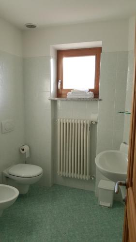 a bathroom with a toilet and a sink and a window at Affittacamere Villa Belfiore in Ronzone