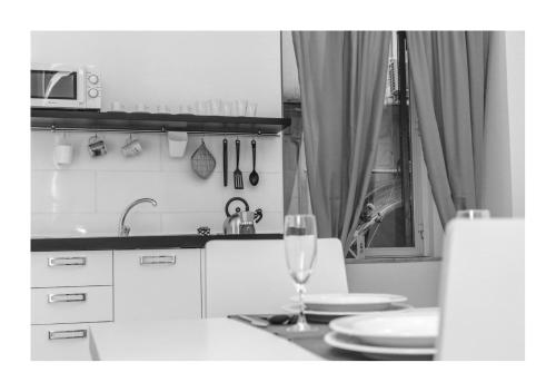 een keuken met een wastafel en een wijnglas bij Centro Storico Napoletano in Napels