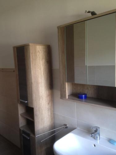 a bathroom with a sink and a mirror at Josefine in Waldkappel