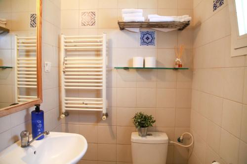 a bathroom with a toilet and a sink at Villa Yehudit in ‘Ein Ya‘aqov