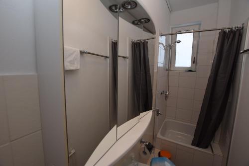 a bathroom with a shower and a sink and a tub at Apartment Ostendplatz in Stuttgart