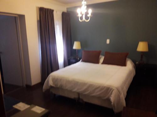 a bedroom with a large white bed with two pillows at Hotel Dos Venados in San Luis