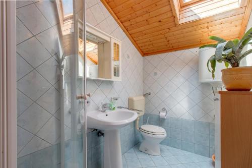 La salle de bains est pourvue d'un lavabo et de toilettes. dans l'établissement Apartment Danilo, à Mali Lošinj