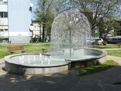 a water fountain in a park with a ferris wheel at Stan na dan Banja Luka in Banja Luka