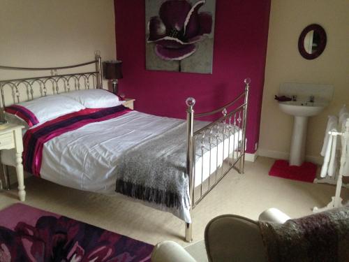 a bedroom with a bed and a sink at Eden Cottage in Haltwhistle