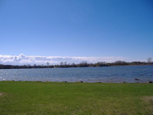 a large body of water with green grass and a field at Gästehaus Pension Heß - Das kleine Hotel in Güstrow