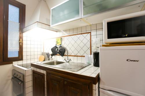 フィレンツェにあるVia Guelfa Apartmentの小さなキッチン(シンク、冷蔵庫付)