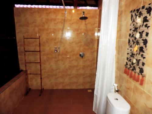 a bathroom with a shower with a toilet in it at D'Coin Lembongan in Nusa Lembongan