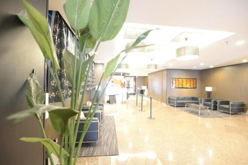 a waiting room with chairs and a potted plant at APA Hotel Isehara-Ekimae in Isehara