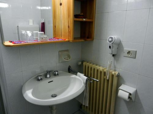 a bathroom with a sink and a hair dryer at Albergo Adele in Bormio