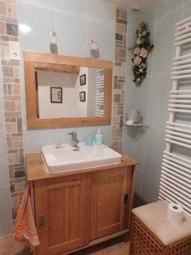 a bathroom with a sink and a mirror at Chez Nous. B & B in Bassy