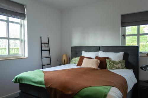 1 dormitorio con 1 cama grande con almohadas en 't Rheebokje, en Uddel