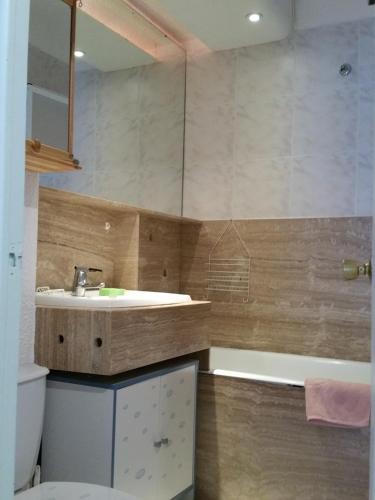 une salle de bain avec un lavabo et une baignoire dans l'établissement Studio plein centre, à Cauterets
