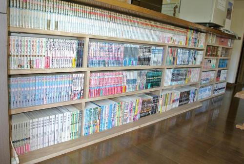 a book shelf filled with dvds at Pension Megumiyuki in Biei