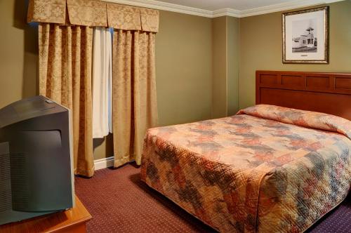 um quarto com uma cama e uma televisão de ecrã plano em Lakeview Inns & Suites - Edson Airport West em Edson