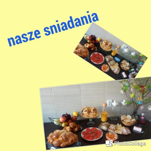 a collage of two pictures of food on a table at Folwark Anna in Kamienica Polska