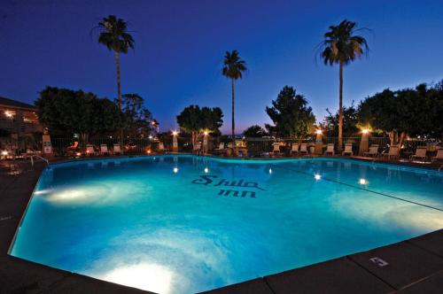 - une grande piscine avec des palmiers la nuit dans l'établissement Shilo Inn Yuma, à Yuma