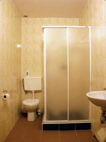 a bathroom with a shower and a toilet and a sink at Potargana Chałupa in Lubień Kujawski