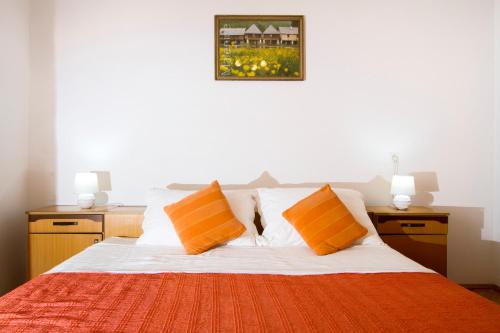 オトチャッツにあるApartman Karloのベッドルーム1室(オレンジと白の枕が備わるベッド1台付)