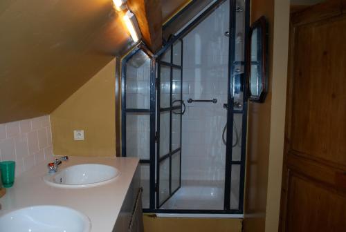 a bathroom with a shower and a sink at Orshof in Oudsbergen 