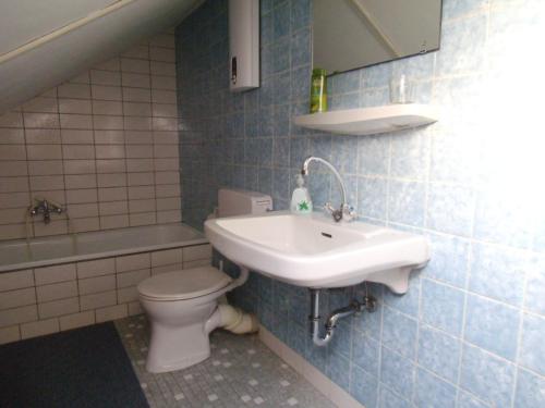 a bathroom with a sink and a toilet at Ferienhaus Müller in Unkel