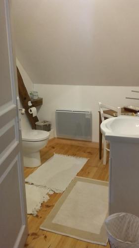 une salle de bain avec toilettes et lavabo dans l'établissement Les chambres des Demoiselles, à Beauval