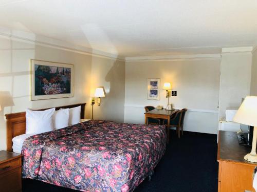 una camera d'albergo con letto e scrivania di Horizon Inn Norcross a Norcross