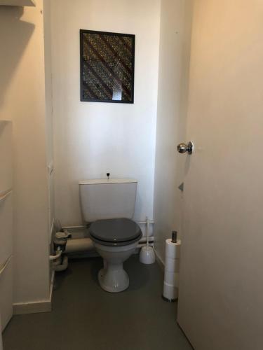 ein Bad mit einem WC und einem Bild an der Wand in der Unterkunft Woézon Na Mi in Lyon