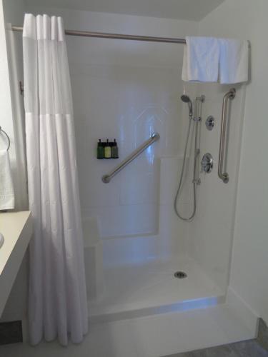 a shower with a shower curtain in a bathroom at Century Casino & Hotel Cripple Creek in Cripple Creek
