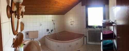 a bathroom with a large tub and a sink at Hegau-Lounge-Bodensee in Mühlhausen-Ehingen