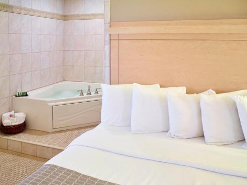um quarto com uma cama e uma banheira em LivINN Hotel Minneapolis South / Burnsville em Burnsville