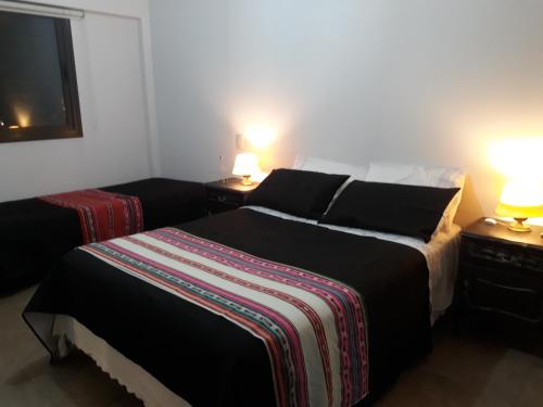 a bedroom with a bed and two lamps on two tables at Amplio y luminoso, 5ta sección in Mendoza