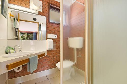 bagno con lavandino, servizi igienici e specchio di Whalers Rest Motor Inn a Portland