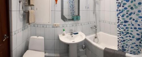 クラスノダールにあるApartment Cheremushki 1のバスルーム(洗面台、トイレ、バスタブ付)