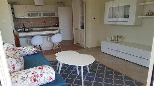 salon z kanapą i stołem oraz kuchnia w obiekcie Gosa Apartments w Barze
