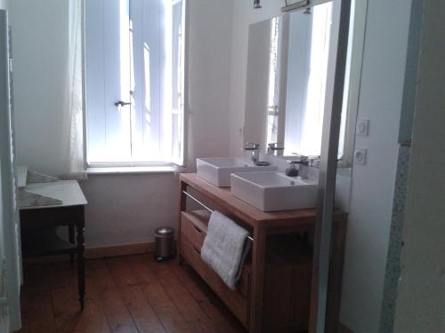 MontolieuにあるChez Clémentineのバスルーム(洗面台2台、鏡付)