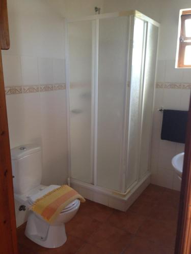 W łazience znajduje się toaleta, prysznic i umywalka. w obiekcie Jardim do Triângulo - Alojamento local w mieście Manadas